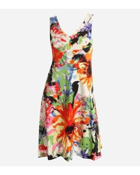 Orange Floral Print Sleeveless Dress 